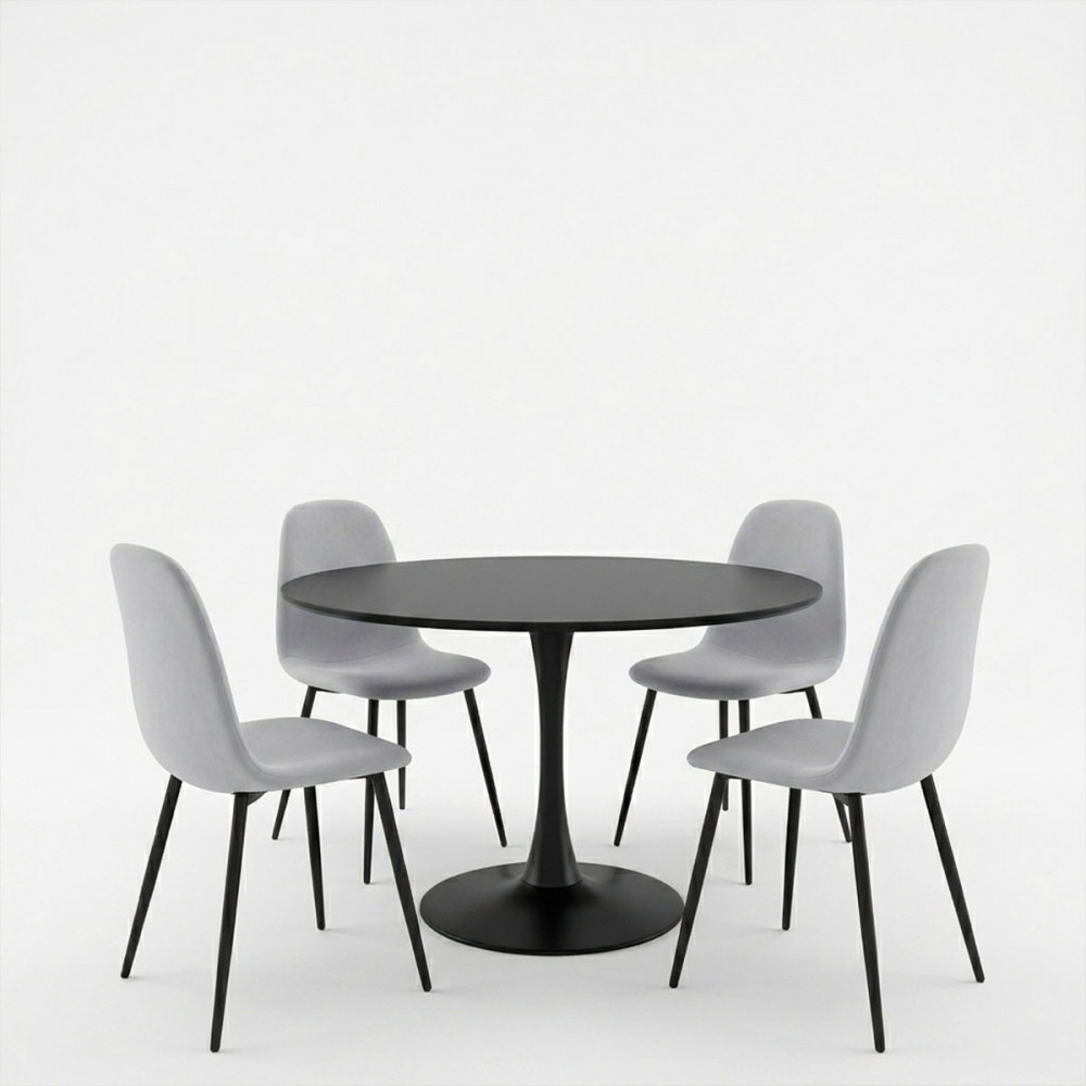 Bella-Balou dining table pakoworld set of 5 pcs MDF black-grey fabric D120x73cm
