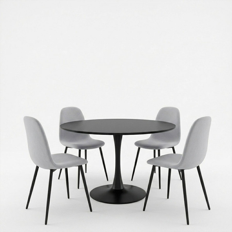 Bella-Balou dining table pakoworld set of 5 pcs MDF black-grey fabric D120x73cm