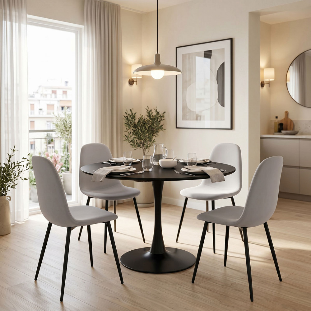 Bella-Balou dining table pakoworld set of 5 pcs MDF black-grey fabric D120x73cm