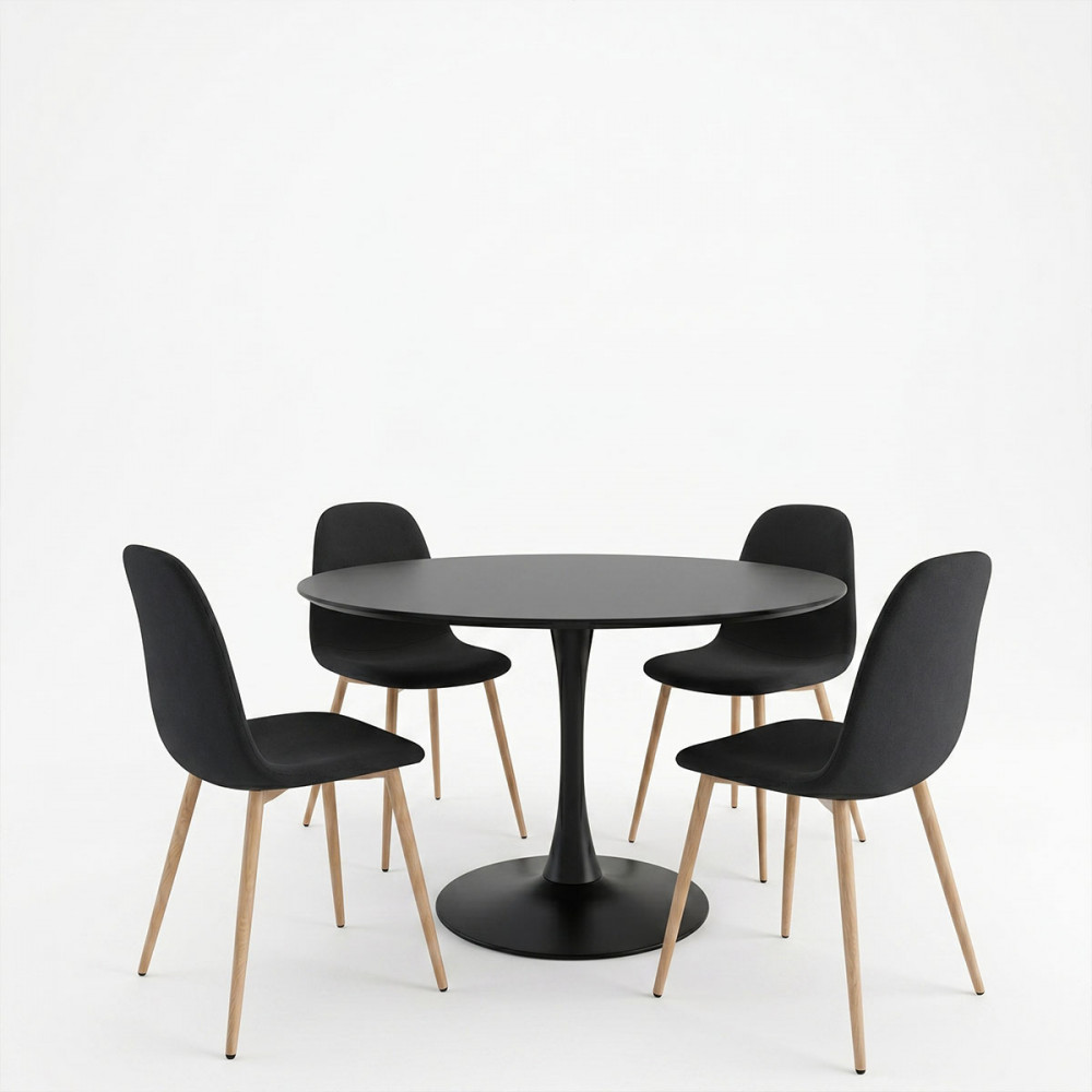 Bella-Balou dining table pakoworld set of 5 pcs MDF black-black fabric D120x73cm