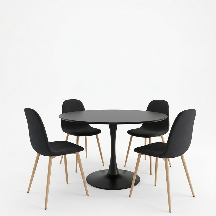 Bella-Balou dining table pakoworld set of 5 pcs MDF black-black fabric D120x73cm