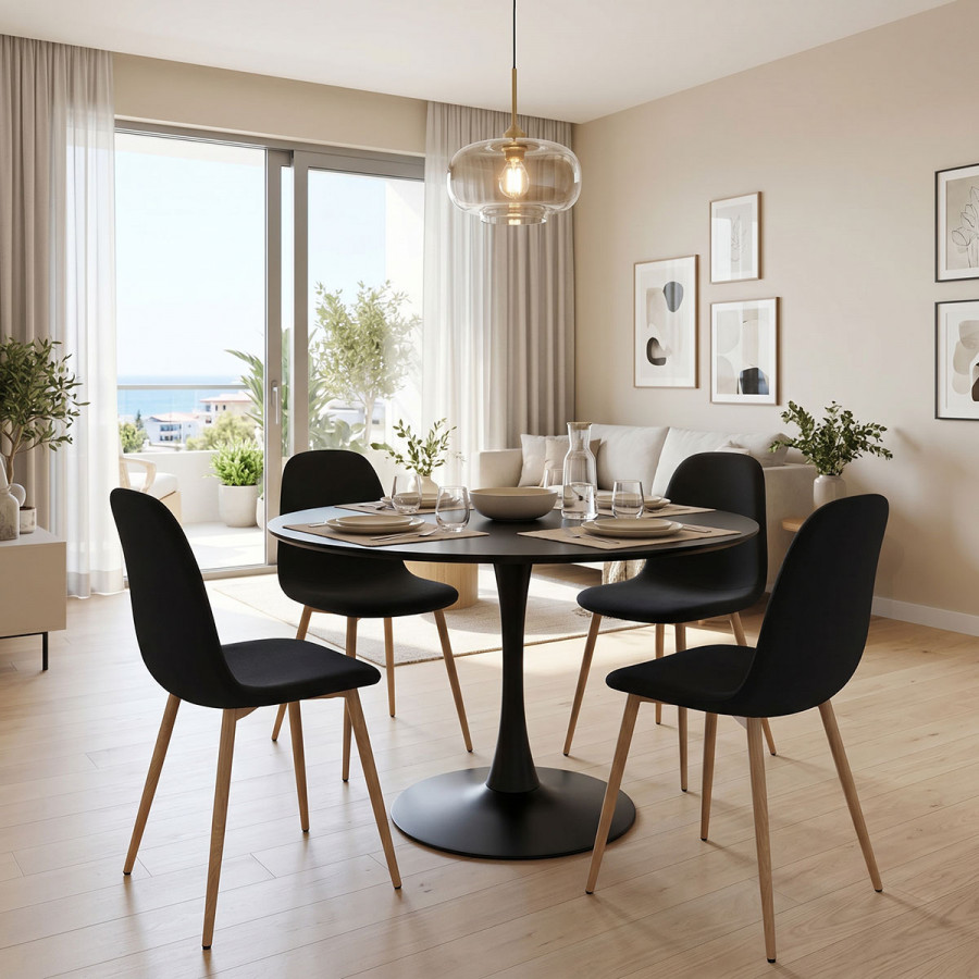 Bella-Balou dining table pakoworld set of 5 pcs MDF black-black fabric D120x73cm