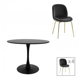 Dining table Balou-Maley pakoworld set of 5 pcs MDF black-velvet anthracite D120x73cm