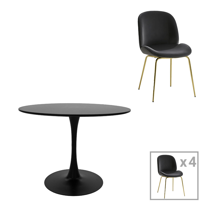 Dining table Balou-Maley pakoworld set of 5 pcs MDF black-velvet anthracite D120x73cm
