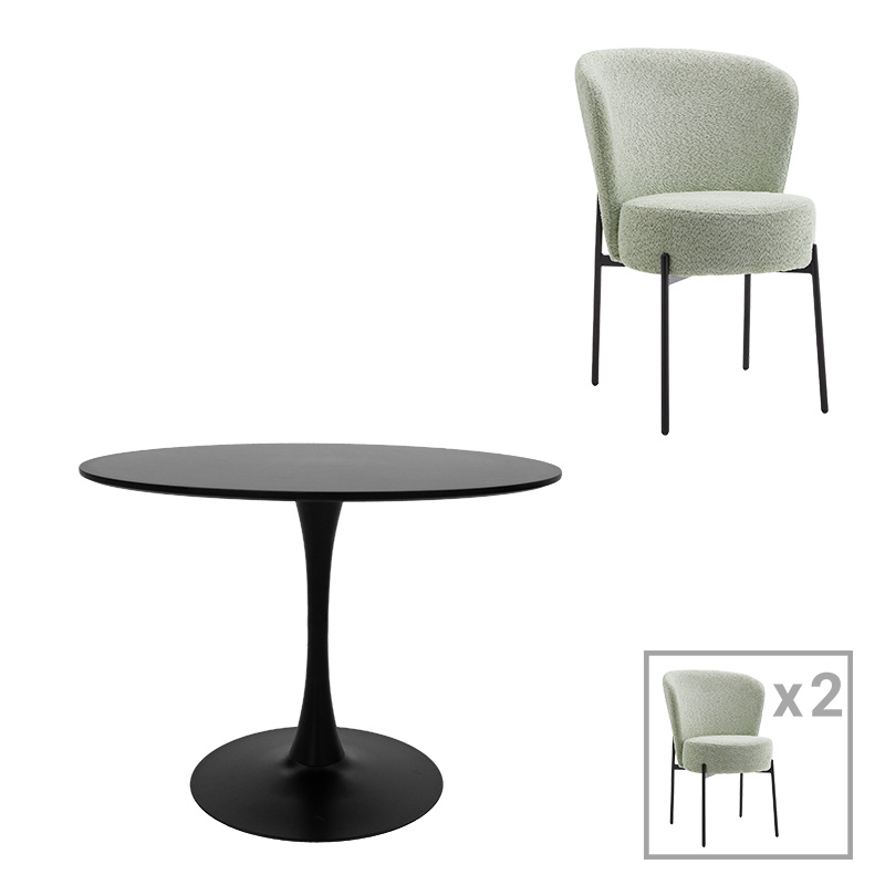 Dining table Balou-Houlian pakoworld set of 3 pcs MDF black-mint fabric D80x73cm