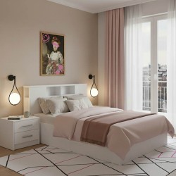 Olympus White Bedroom Set with Bed 140x200cm Set of 2pcs