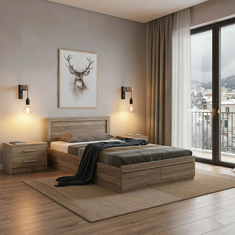 Olympus Sonoma Bedroom Set with Bed 100x200cm Set of 2pcs