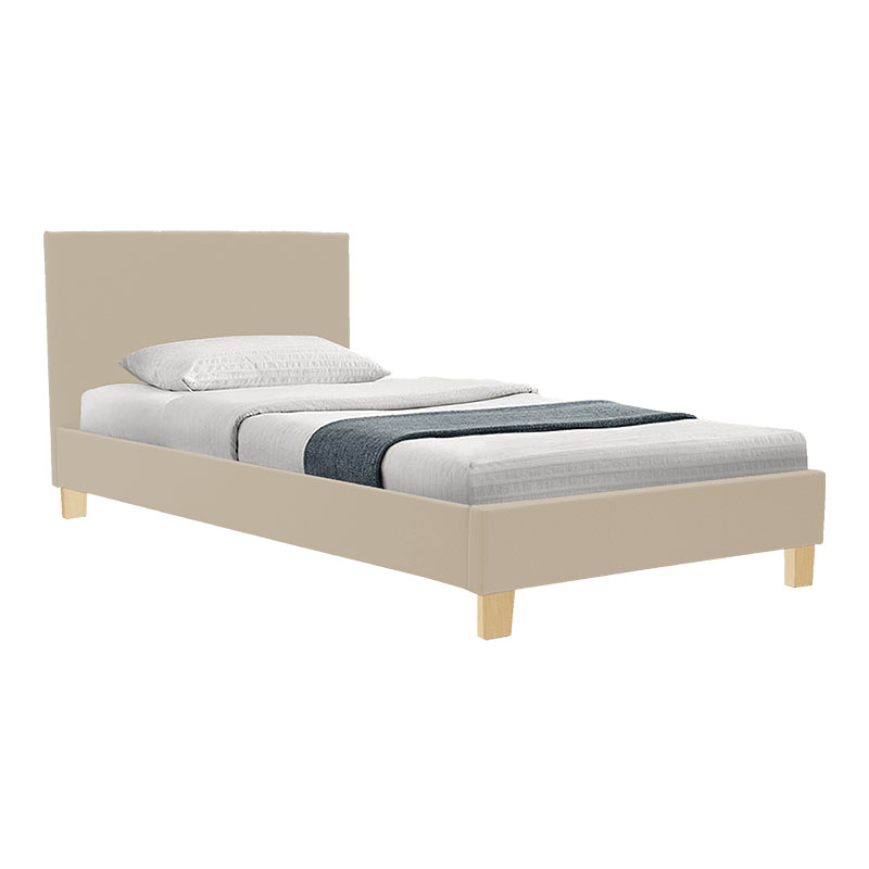 Κρεβάτι με στρώμα Nevil-Dreamer pakoworld ύφασμα μπεζ-ξύλινο πόδι σε φυσική απόχρωση 100x200εκ