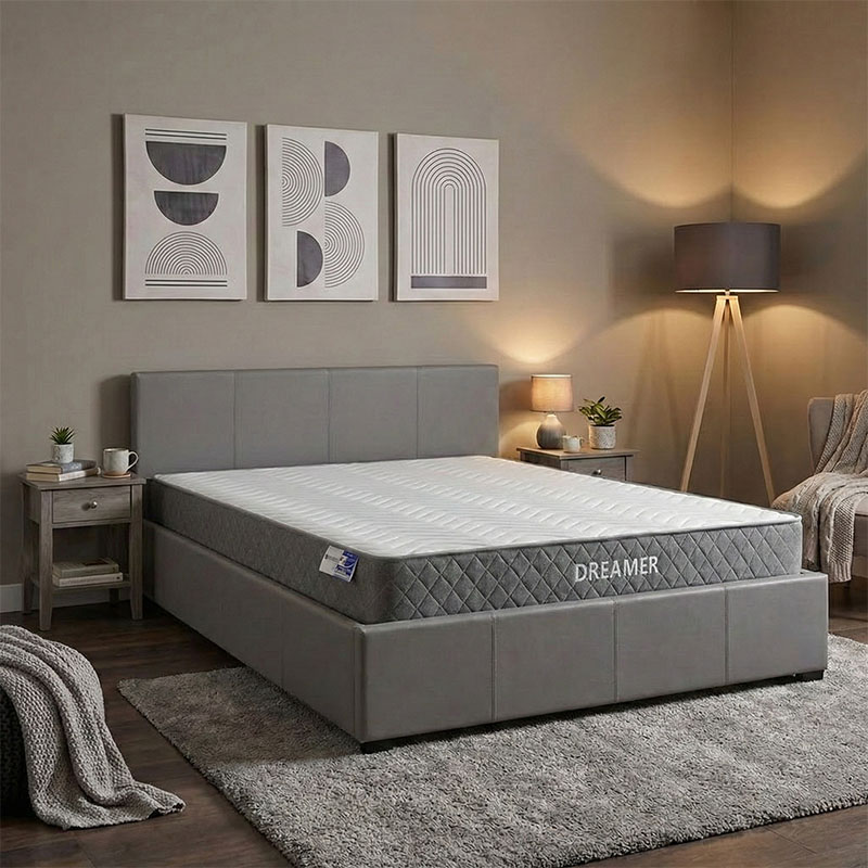 Bed with mattress and storage space Norse-Dreamer pakoworld pu grey 160x200cm