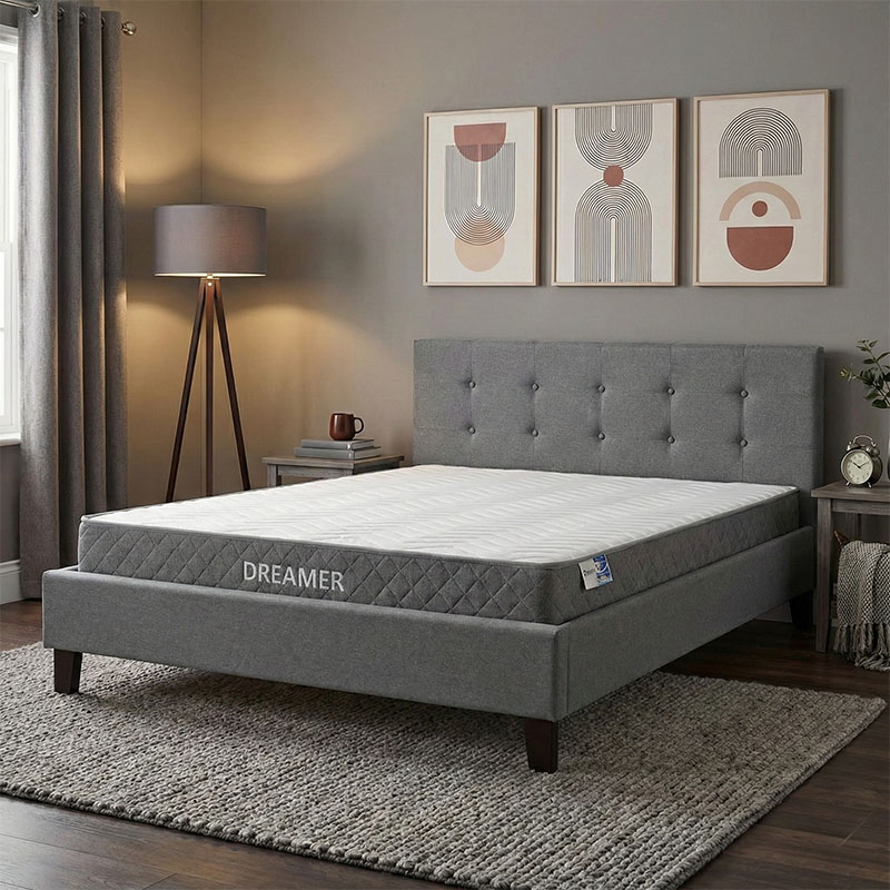 Bed with mattress Mago-Dreamer pakoworld anthracite fabric 160x200cm