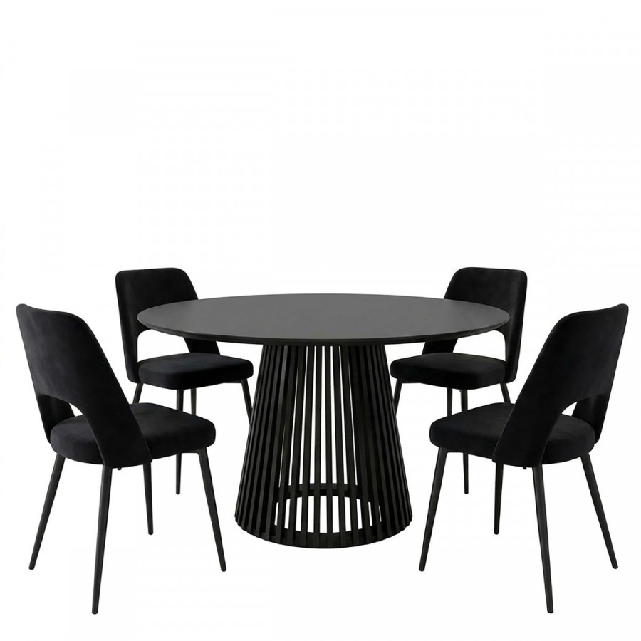 Dining Room with Murde Chairs Black and Domonic Table Black D120x75cm Set of 5pcs