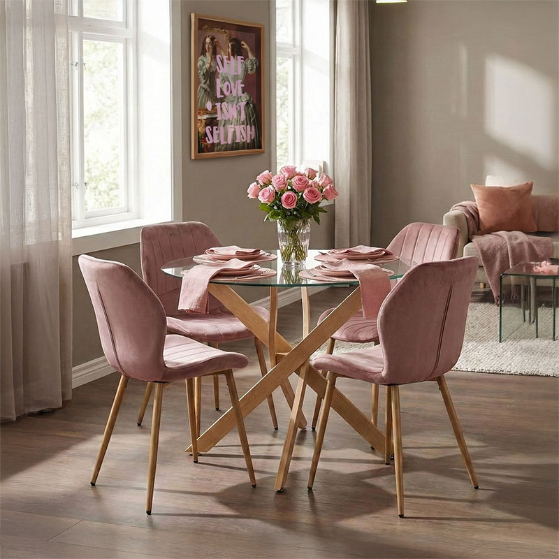 Dining Room with Jelour Rotten Apple Chairs and Antoro Glass Table D100x75 Set of 5pcs