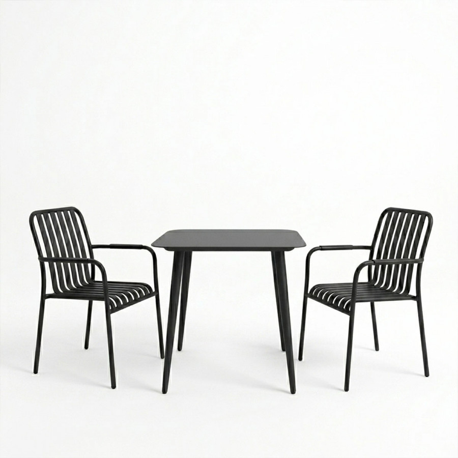 Dining set Heven Vista pakoworld set of 3 pices black aluminum 80x80x72cm