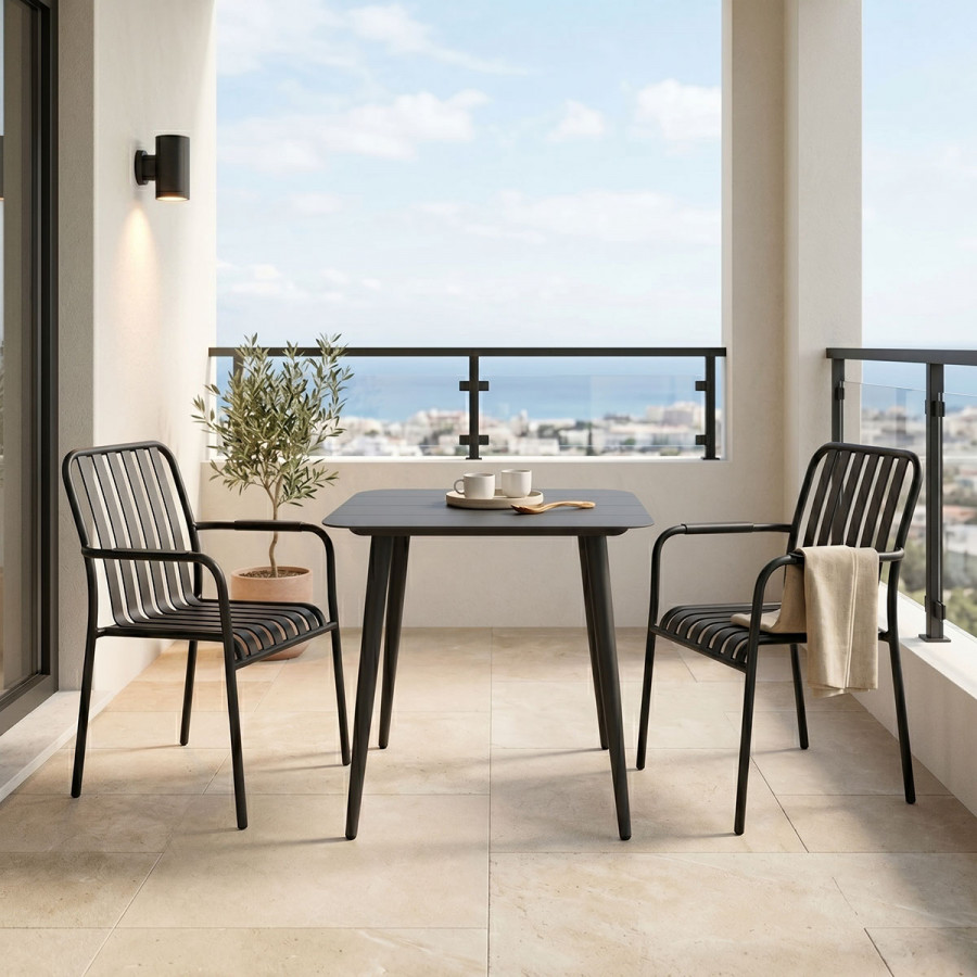 Dining set Heven Vista pakoworld set of 3 pices black aluminum 80x80x72cm