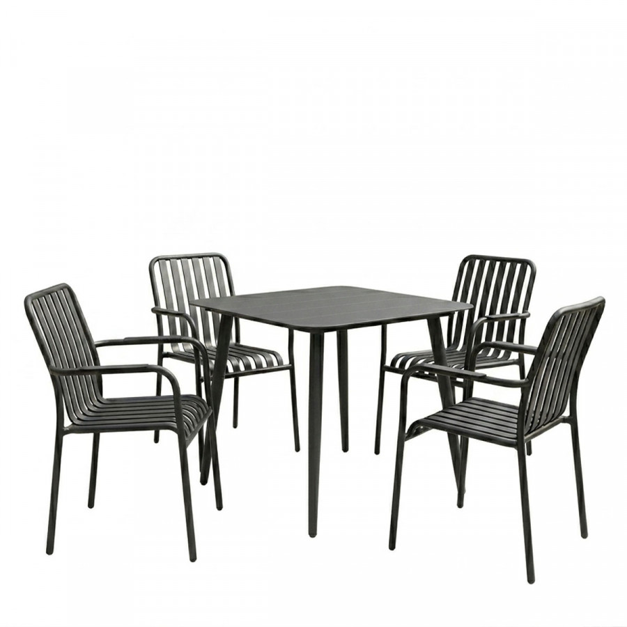 Dining set Heven Vista pakoworld set of 5 pices black aluminum 80x80x72cm