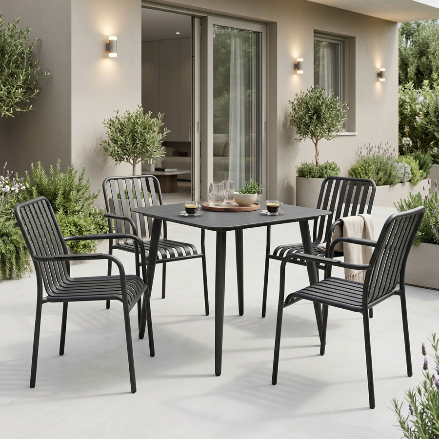 Dining set Heven Vista pakoworld set of 5 pices black aluminum 80x80x72cm