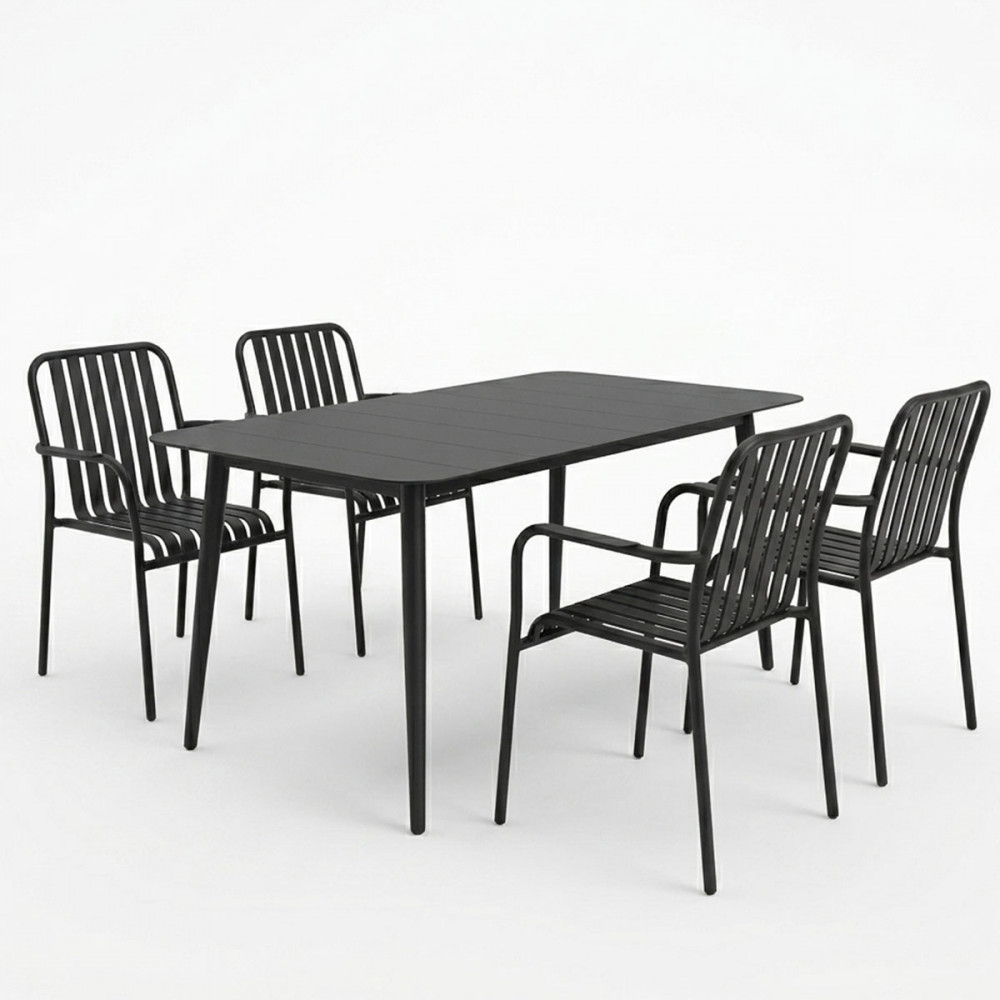 Τραπεζαρία Heven Vista pakoworld σετ 5τεμ μαύρο αλουμίνιο 120x70x72εκ