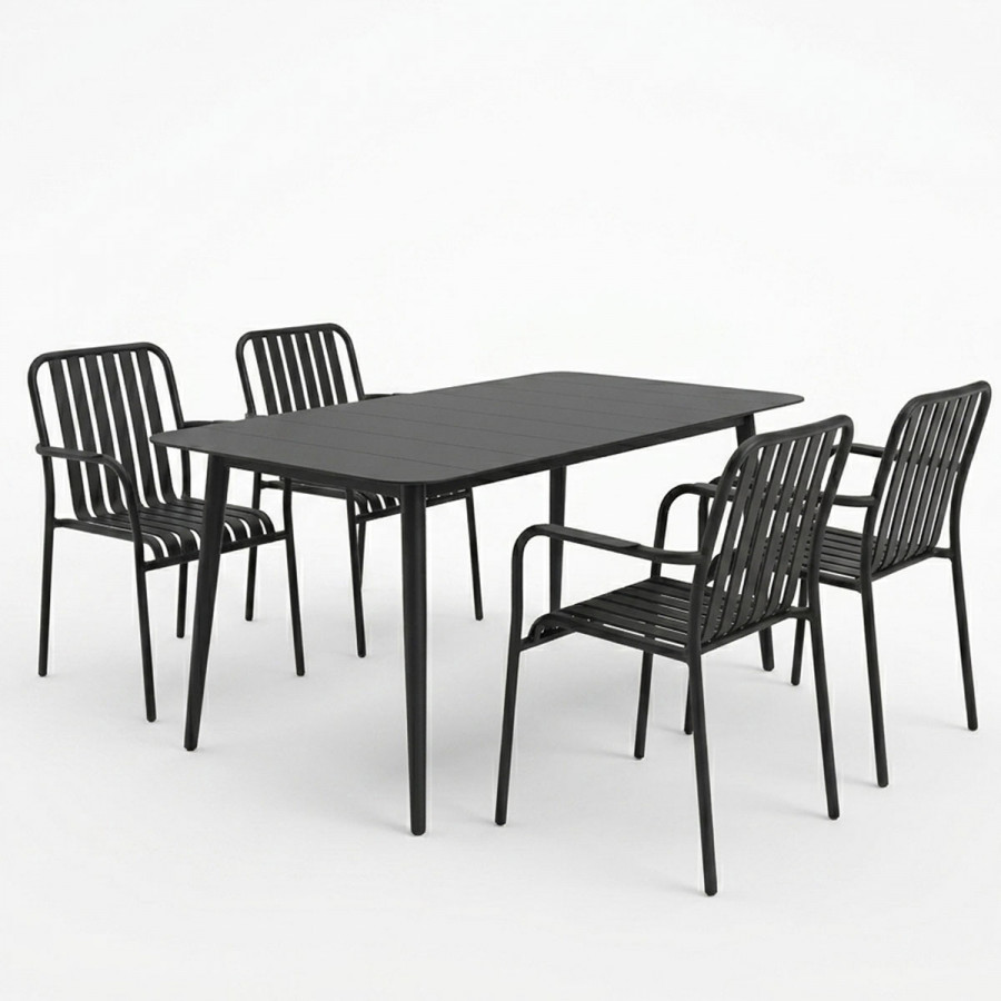 Dining set Heven Vista pakoworld set of 5 pices black aluminum 120x70x72cm