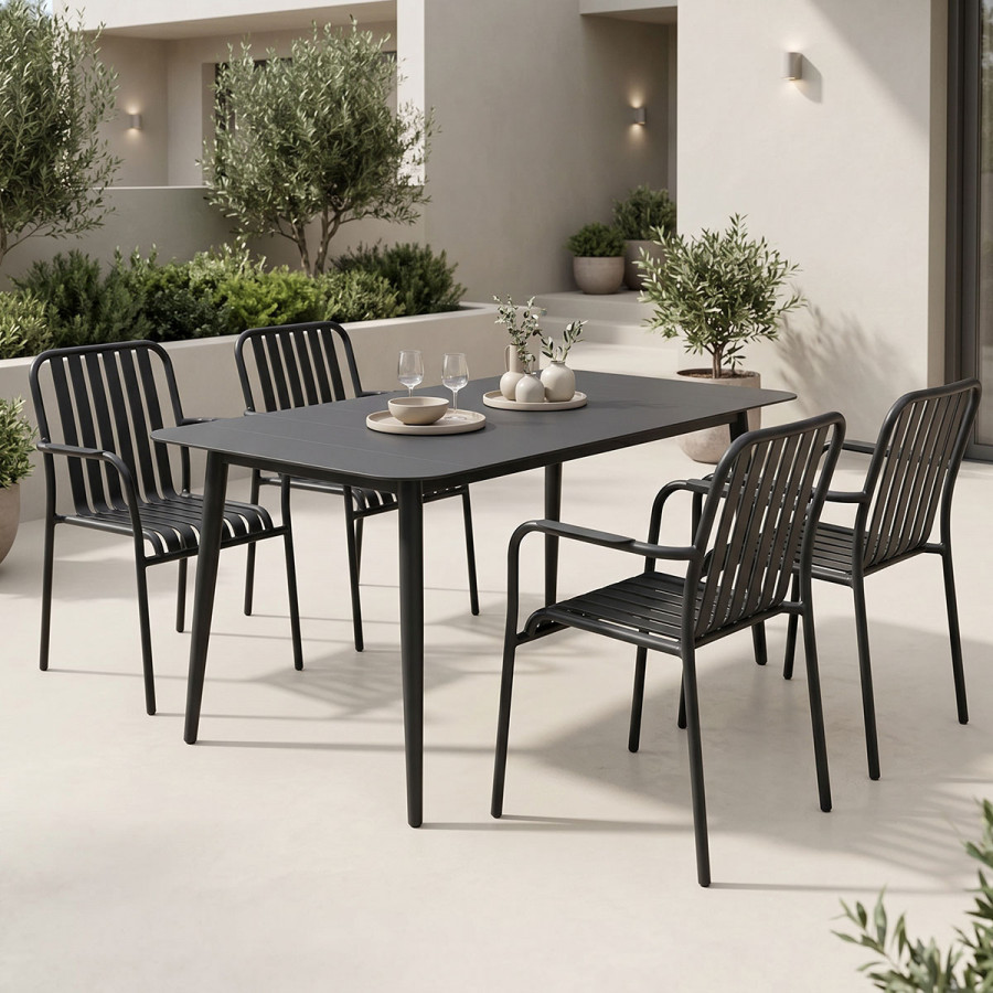 Dining set Heven Vista pakoworld set of 5 pices black aluminum 120x70x72cm