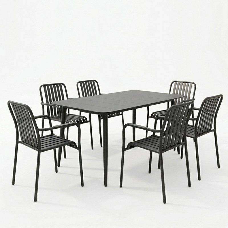 Τραπεζαρία Heven Vista pakoworld σετ 7τεμ μαύρο αλουμίνιο 120x70x72εκ