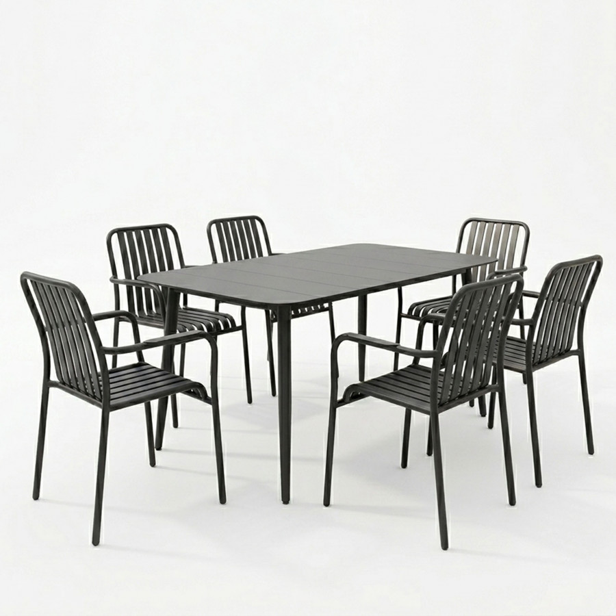 Dining set Heven Vista pakoworld set of 7 pices black aluminum 120x70x72cm