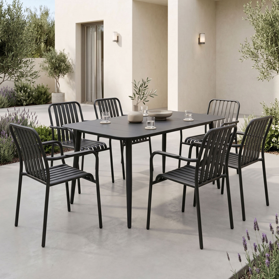 Dining set Heven Vista pakoworld set of 7 pices black aluminum 120x70x72cm