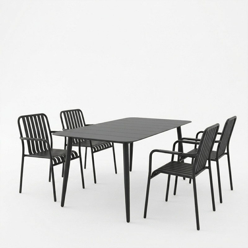Τραπεζαρία Heven Vista pakoworld σετ 5τεμ μαύρο αλουμίνιο 150x80x72εκ