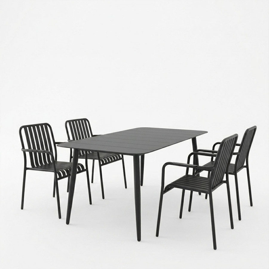 Dining set Heven Vista pakoworld set of 5 pices black aluminum 150x80x72cm