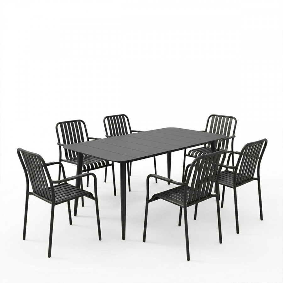 Dining set Heven Vista pakoworld set of 7 pices black aluminum 150x80x72cm
