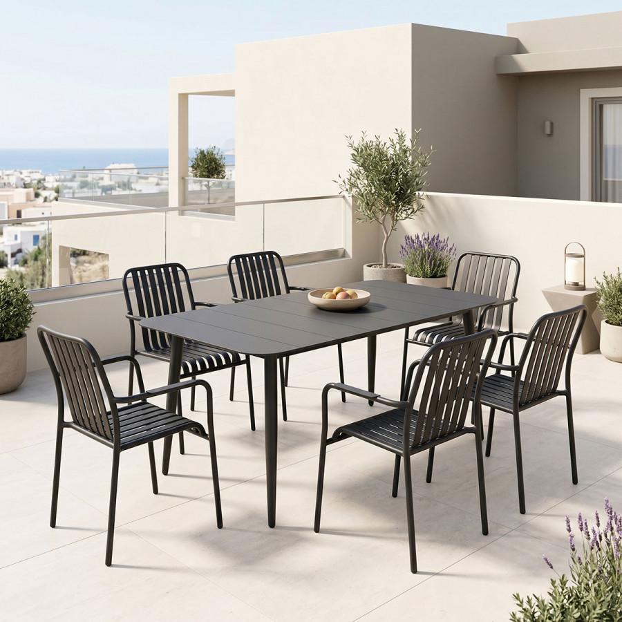 Dining set Heven Vista pakoworld set of 7 pices black aluminum 150x80x72cm