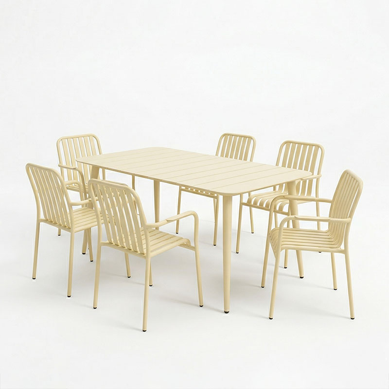 Τραπεζαρία Heven Vista pakoworld σετ 7τεμ σαμπανί αλουμίνιο 150x80x72εκ