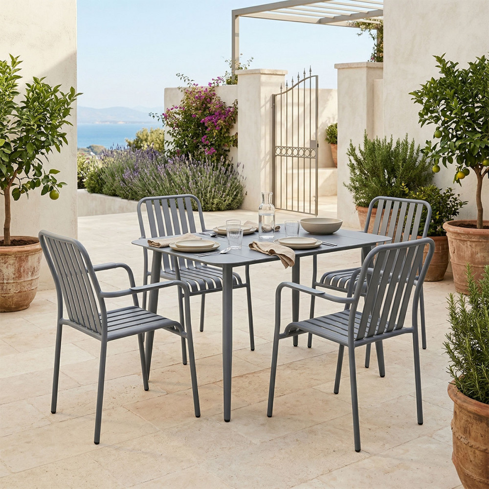 Dining set Heven Vista pakoworld set of 5 pieces anthracite aluminum 120x70x72cm