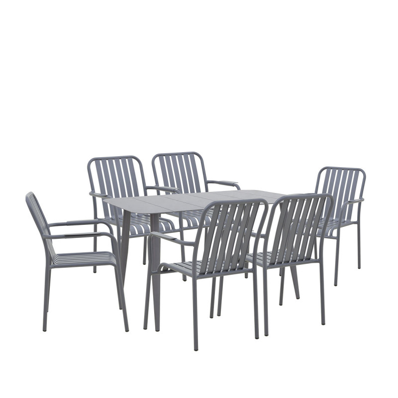 Τραπεζαρία Heven Vista pakoworld σετ 7τεμ ανθρακί αλουμίνιο 120x70x72εκ