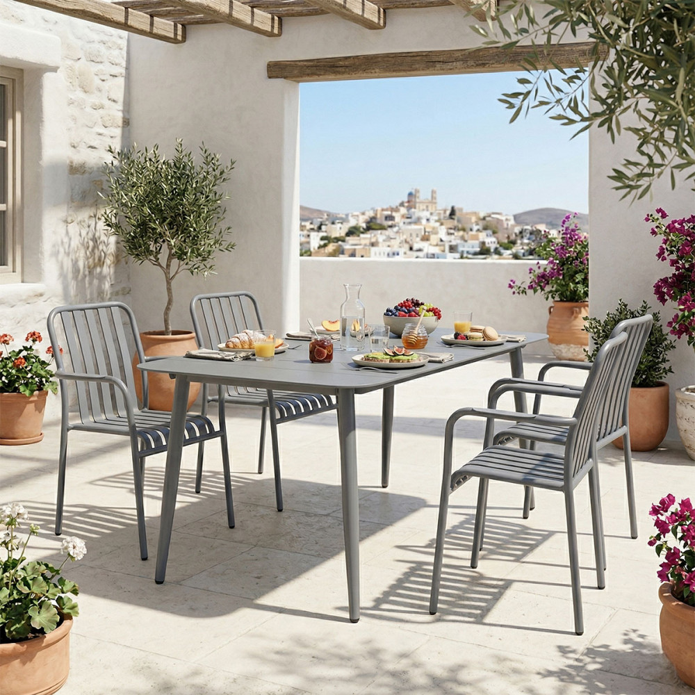 Dining set Heven Vista pakoworld set of 5 pieces anthracite aluminum 150x80x72cm