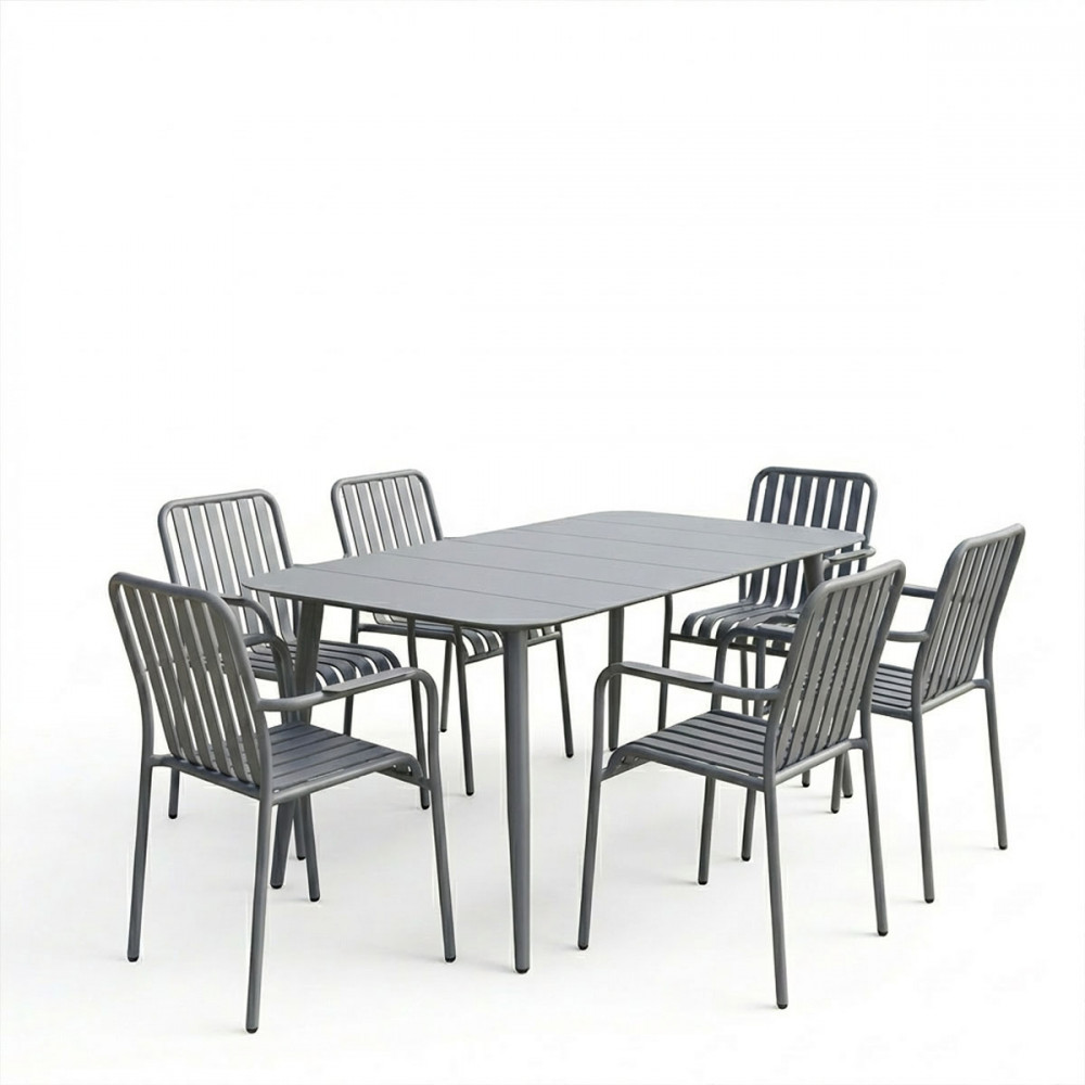 Τραπεζαρία Heven Vista pakoworld σετ 7τεμ ανθρακί αλουμίνιο 150x80x72εκ