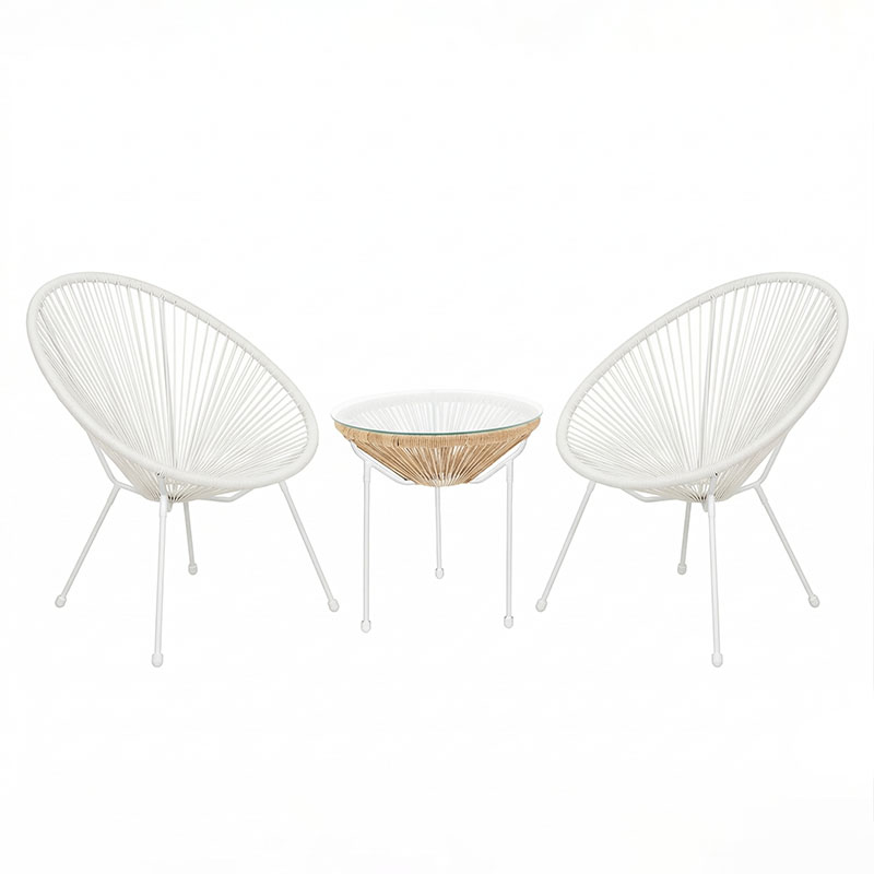 Σαλόνι Εξωτερικού Χώρου Acapulco pakoworld  Σετ 3τεμ λευκό μέταλλο με pe rattan σε φυσική απόχρωση Φ50x52εκ