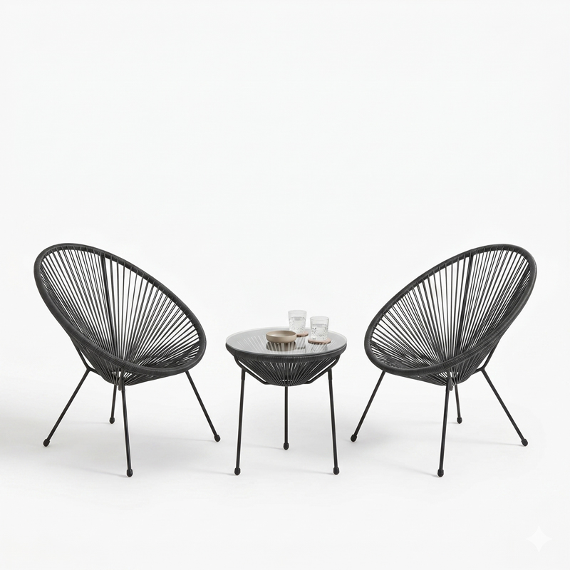 Acapulco pakoworld Outdoor Lounge Chair set 3 pieces black metal frame with PE rattan D50x52 cm