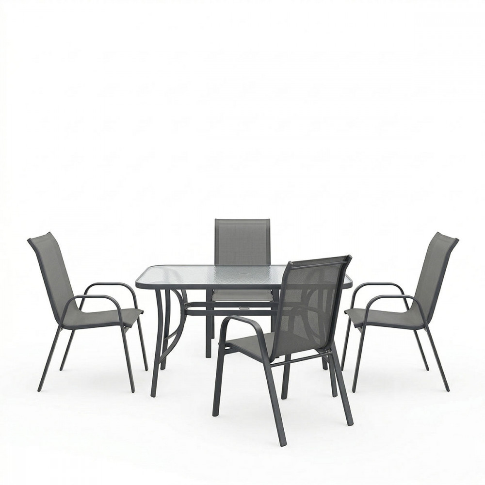Dining table Ensure Calan pakoworld set of 5 pieces anthracite metal with glass 120x70x70cm
