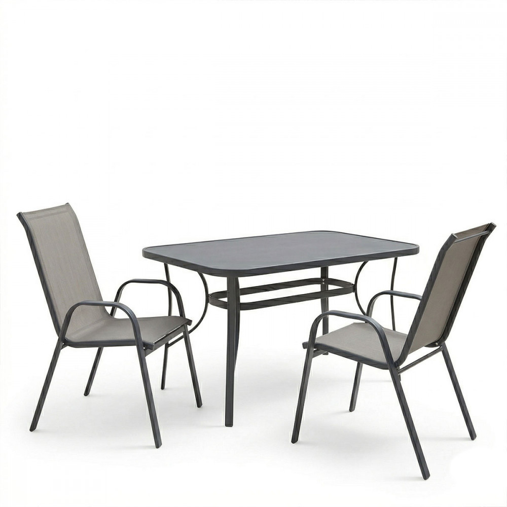 Dining table Ensure Calan pakoworld set of 3 pieces anthracite metal with glass 120x70x70cm