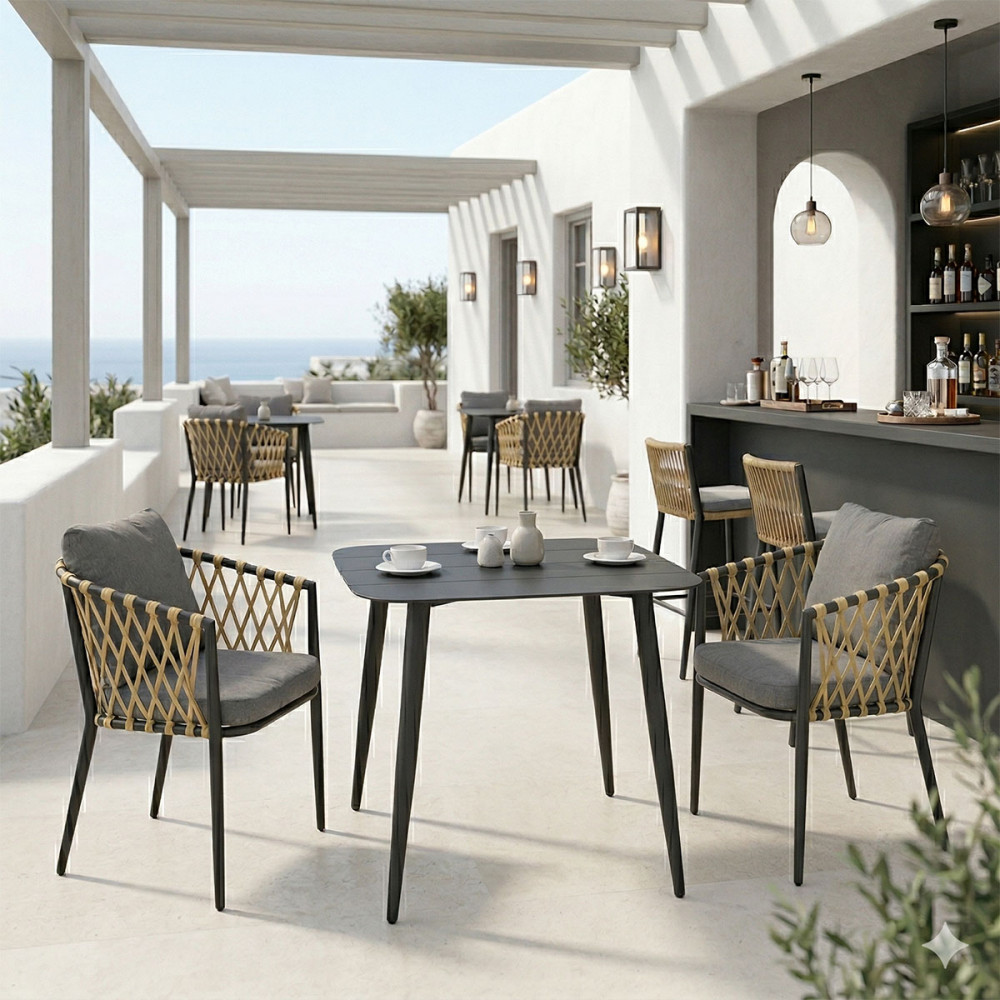 Dining set Peluxe Vista pakoworld set of 3 pieces anthracite aluminum with PE rope and cushions 80x80x72cm