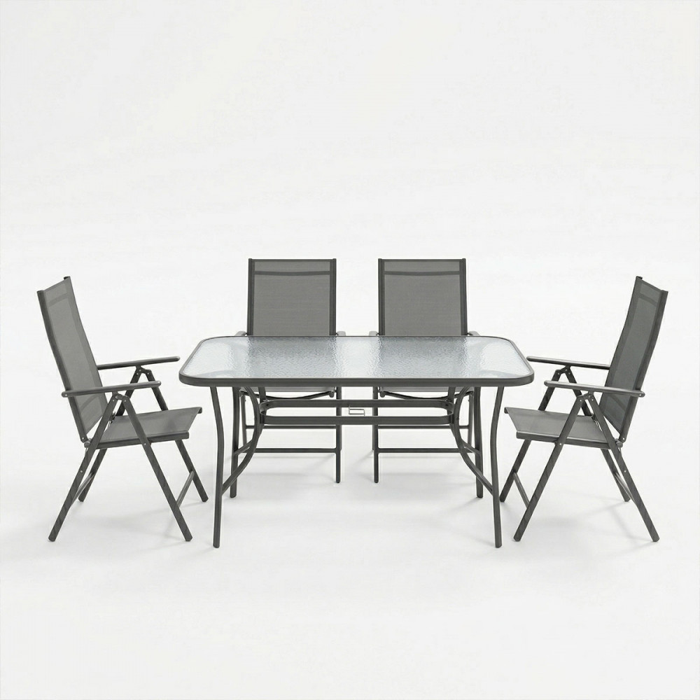 Τραπεζαρία Ensure Candor pakoworld σετ 5τεμ ανθρακί μέταλλο με γυαλί 120x70x70εκ