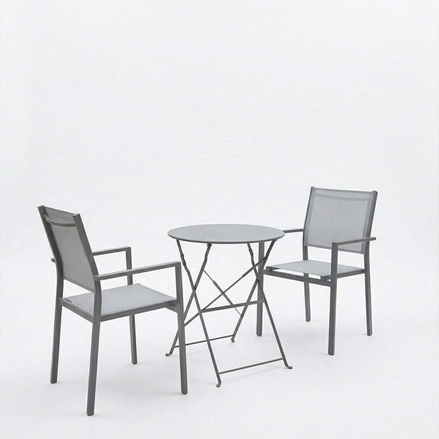 Bistro Confidence pakoworld dining 3-piece set anthracite metal frame with gray textilene D60×71 cm