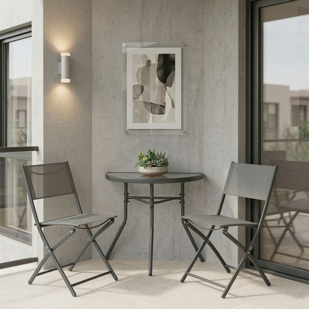 Bion Jeve pakoworld dining 3-piece set anthracite metal frame with champagne textilene 70x40x65cm