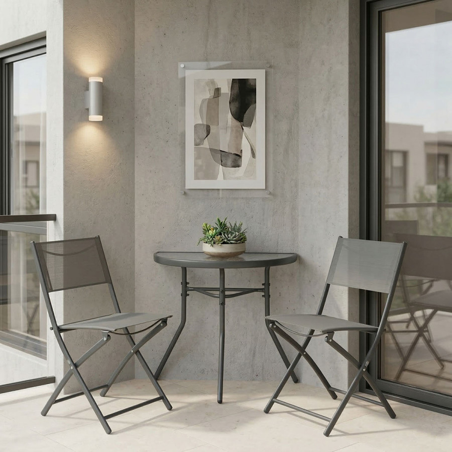 Bion Jeve pakoworld dining 3-piece set anthracite metal frame with champagne textilene 70x40x65cm