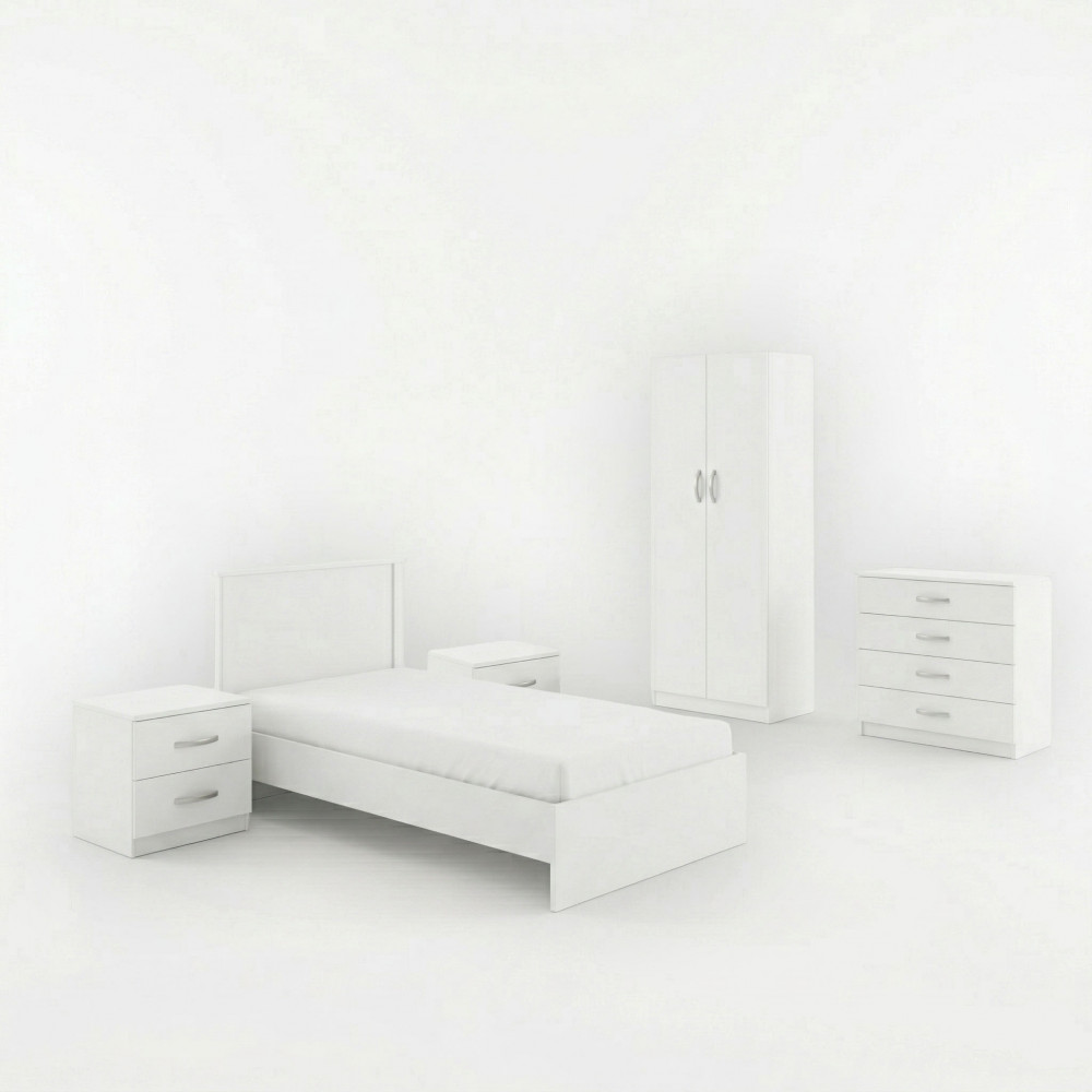 Σετ Κρεβατοκάμαρας Athos λευκό με Κρεβάτι 90x190εκ Σετ 5τεμ