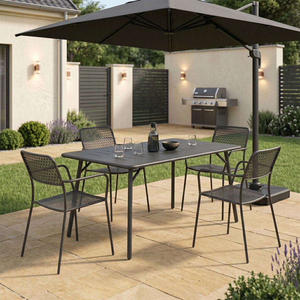 Τραπεζαρία Moraja Federal pakoworld σετ 5τεμ μαύρο μέταλλο 140x80x72εκ