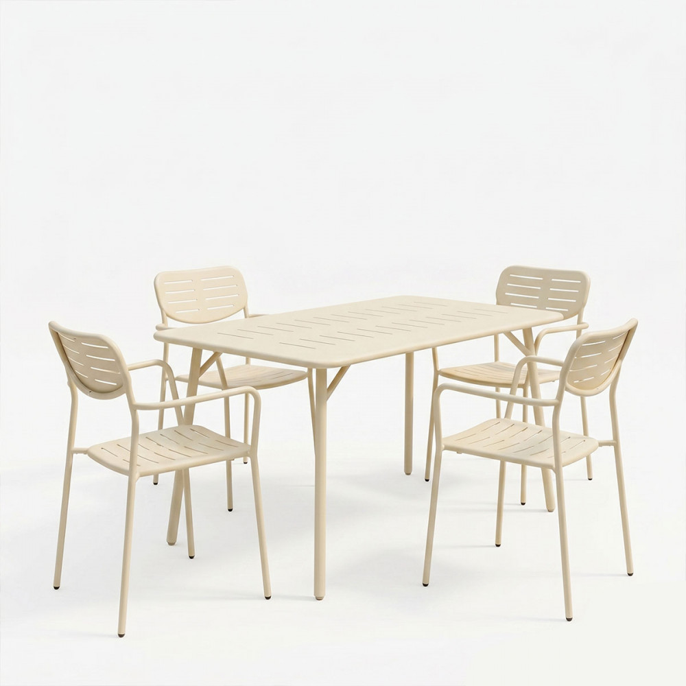 Τραπεζαρία Moraja Deraby pakoworld σετ 5τεμ κρεμ μέταλλο 140x80x72εκ