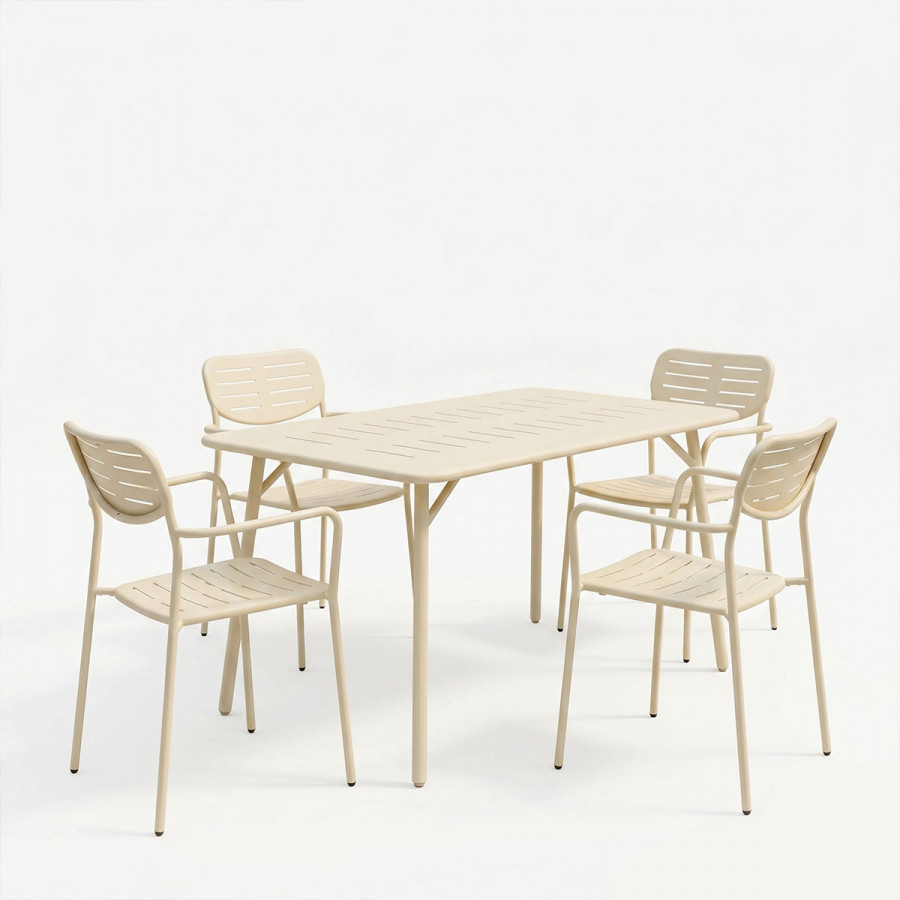Τραπεζαρία Moraja Deraby pakoworld σετ 5τεμ κρεμ μέταλλο 140x80x72εκ