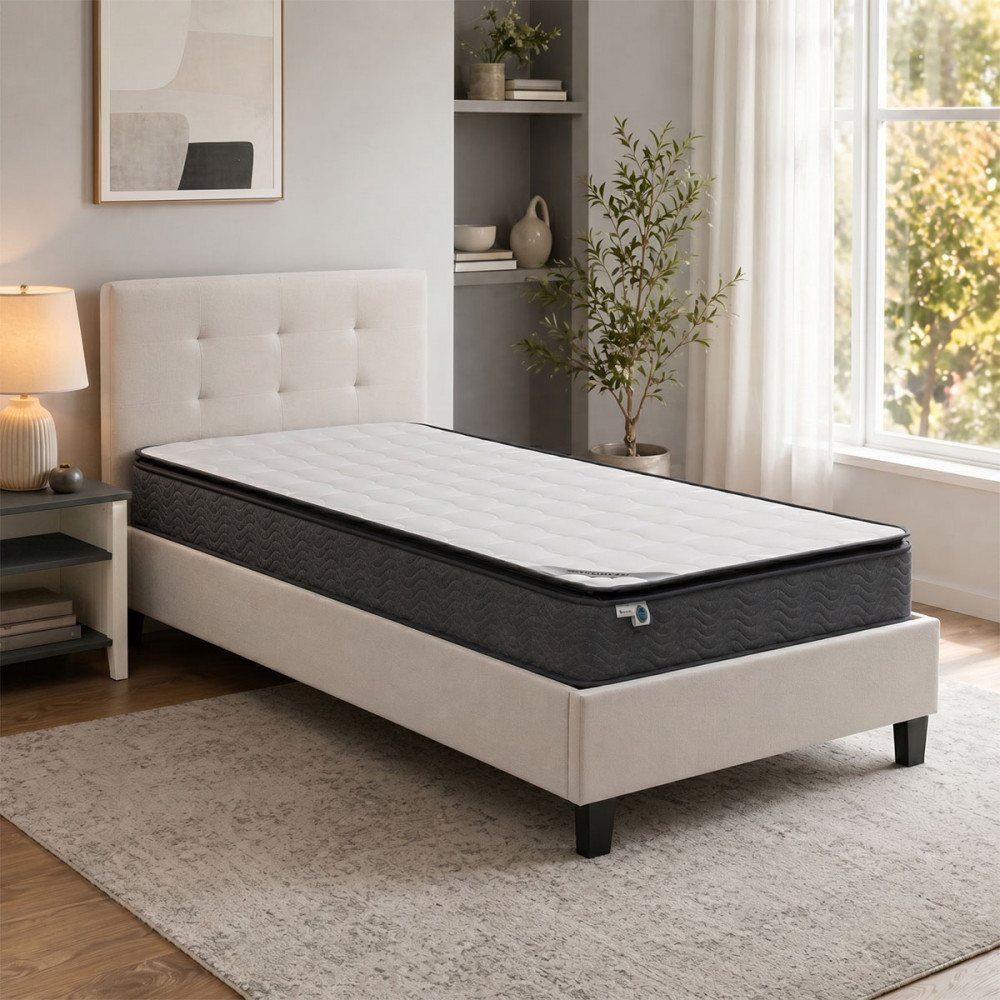 Κρεβάτι με στρώμα Mago-Perfecto pakoworld ύφασμα εκρού 100x200εκ