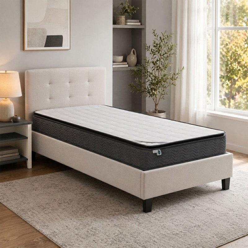 Κρεβάτι με στρώμα Mago-Perfecto pakoworld ύφασμα εκρού 100x200εκ